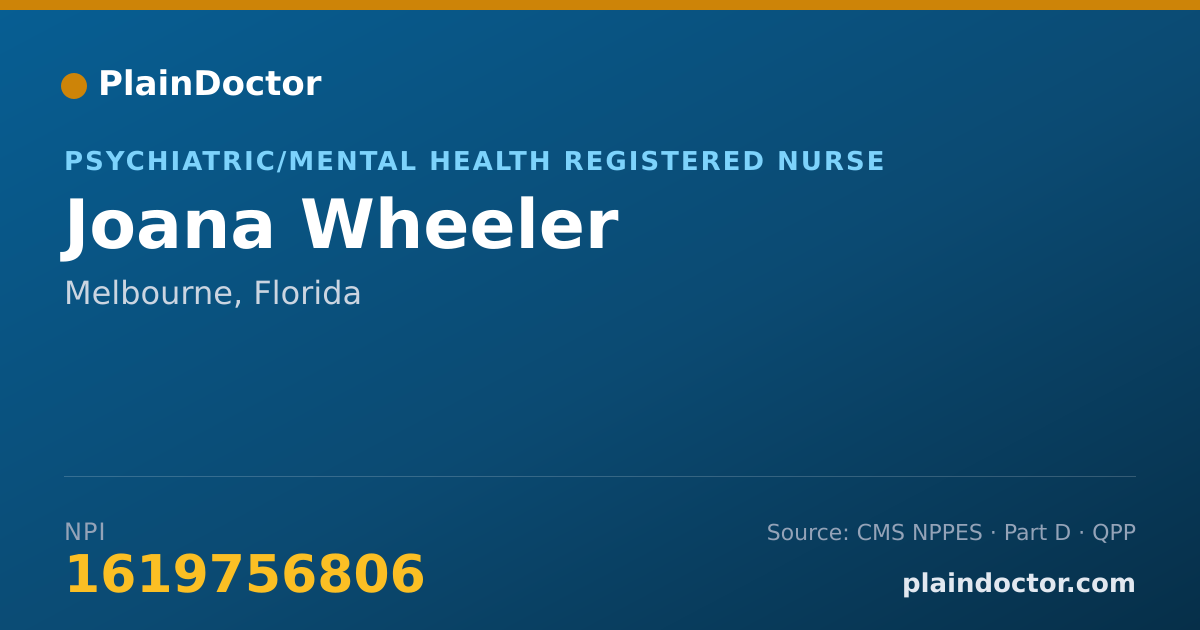Shareable card for Joana Wheeler - Psychiatric/Mental Health Registered Nurse, Melbourne, FL