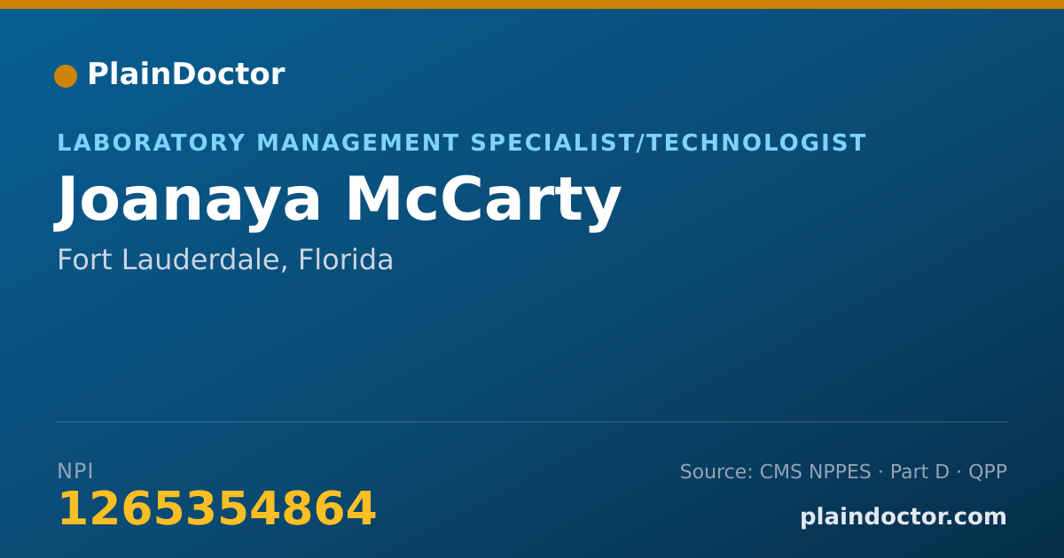 Shareable card for Joanaya McCarty - Laboratory Management Specialist/Technologist, Fort Lauderdale, FL