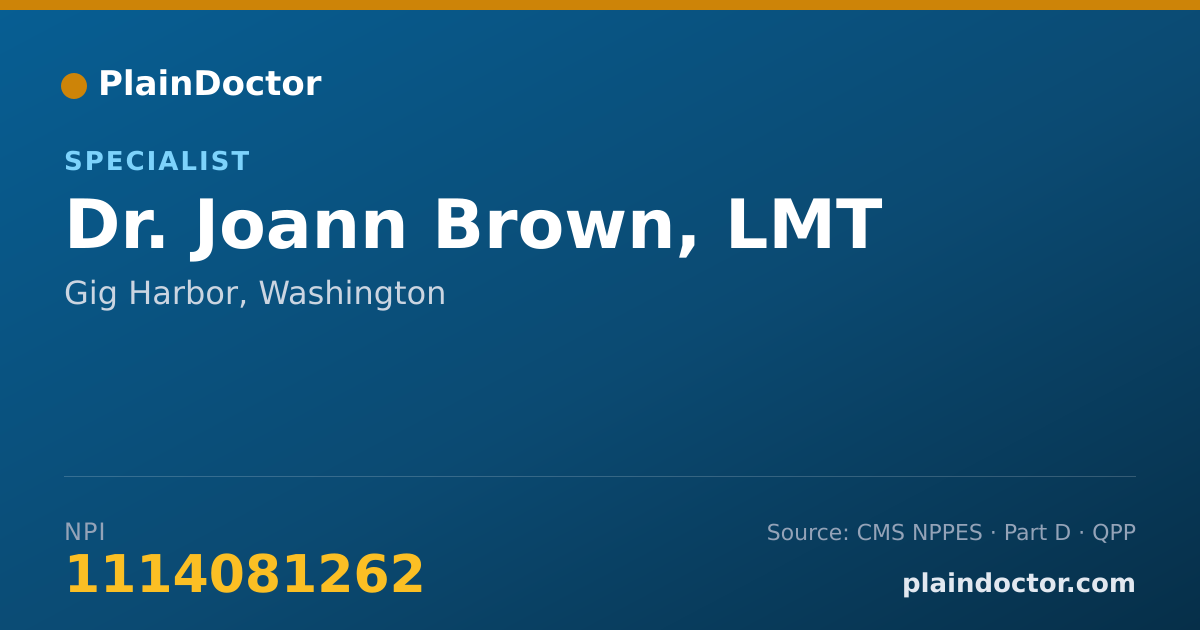 Shareable card for Joann Brown, LMT - Specialist, Gig Harbor, WA
