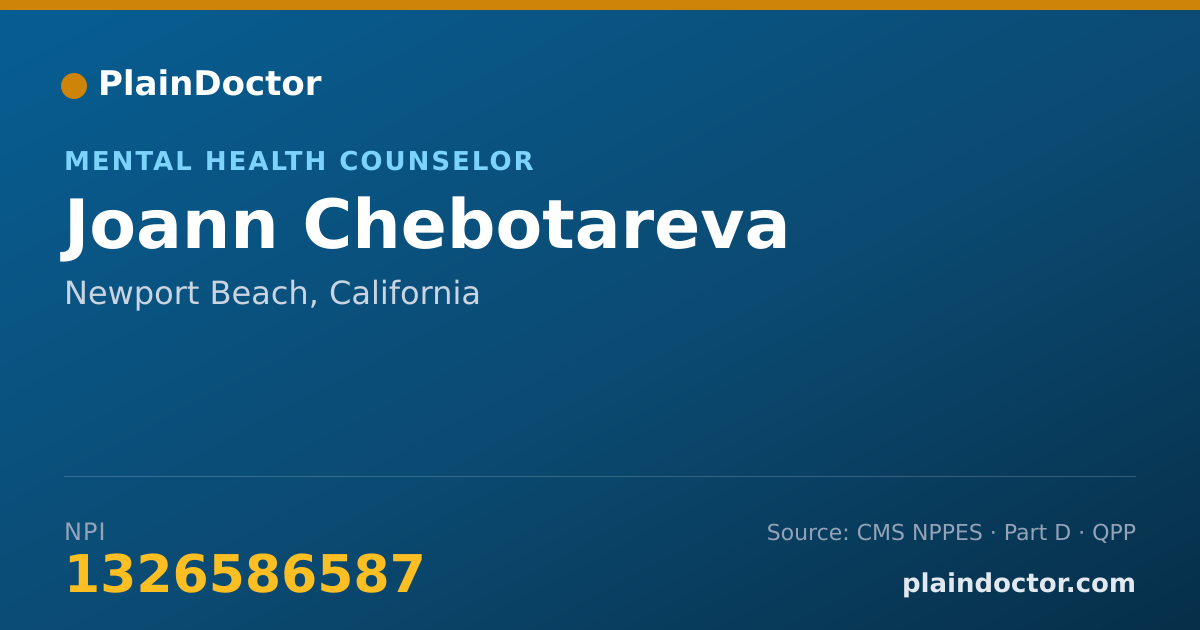 Shareable card for Joann Chebotareva - Mental Health Counselor, Newport Beach, CA