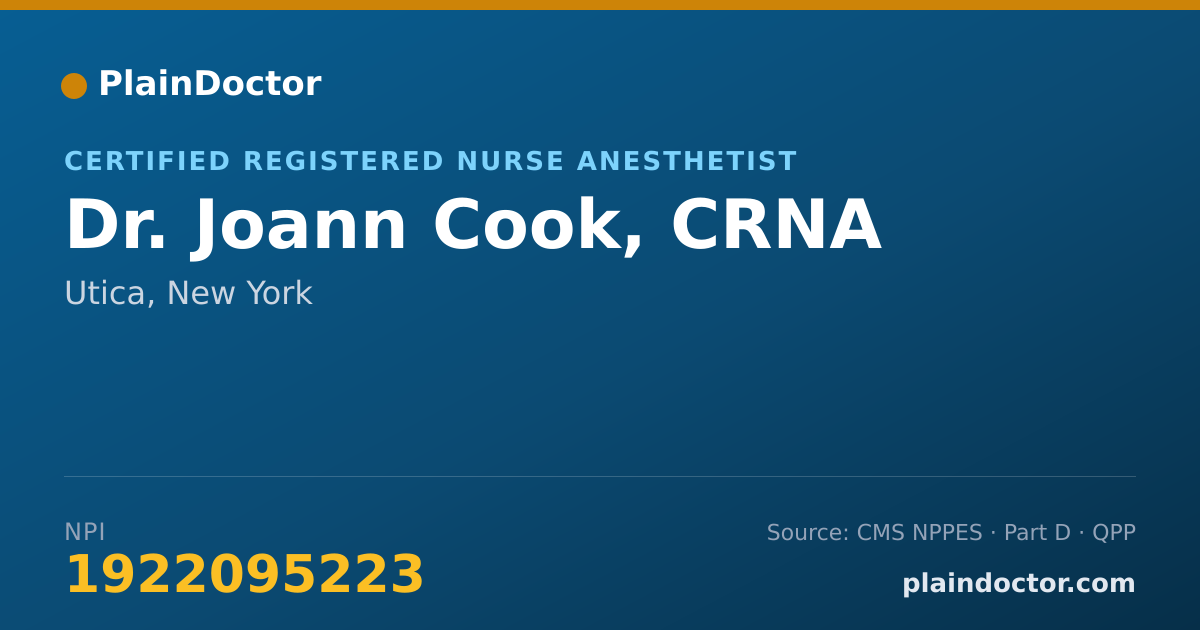 Shareable card for Joann Cook, CRNA - Certified Registered Nurse Anesthetist, Utica, NY