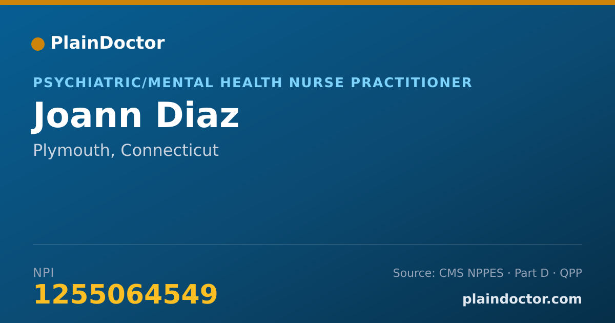 Shareable card for Joann Diaz - Psychiatric/Mental Health Nurse Practitioner, Plymouth, CT