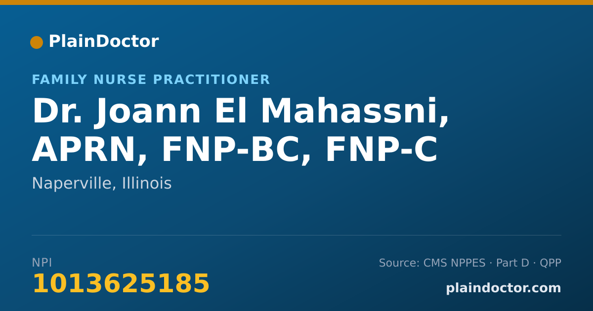 Shareable card for Joann El Mahassni, APRN, FNP-BC, FNP-C - Family Nurse Practitioner, Naperville, IL