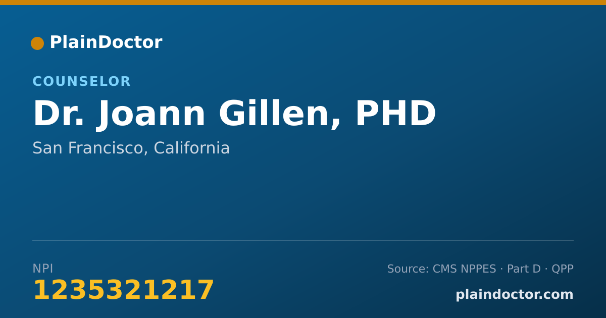 Shareable card for Joann Gillen, PHD - Counselor, San Francisco, CA