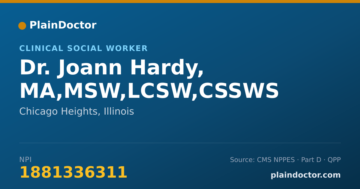Shareable card for Joann Hardy, MA,MSW,LCSW,CSSWS - Clinical Social Worker, Chicago Heights, IL