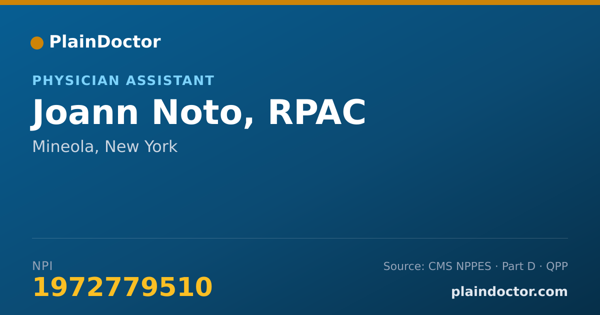 Shareable card for Joann Noto, RPAC - Physician Assistant, Mineola, NY