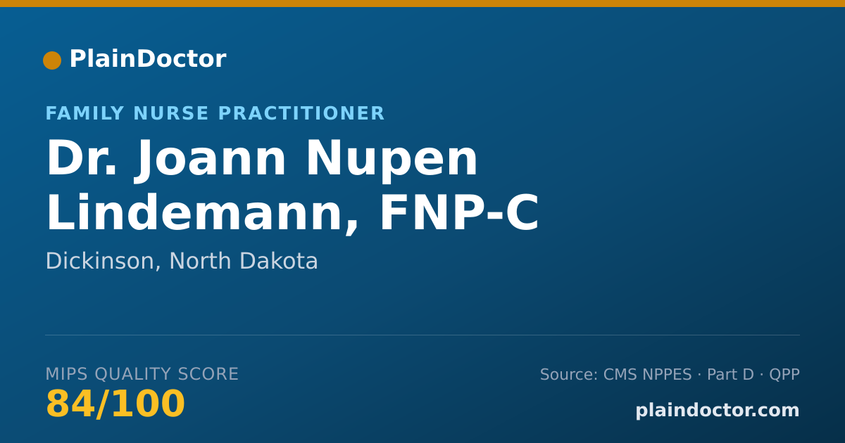 Shareable card for Joann Nupen Lindemann, FNP-C - Family Nurse Practitioner, Dickinson, ND