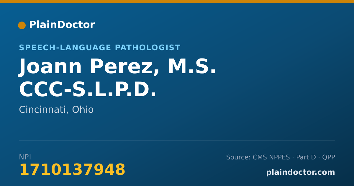 Shareable card for Joann Perez, M.S. CCC-S.L.P.D. - Speech-Language Pathologist, Cincinnati, OH