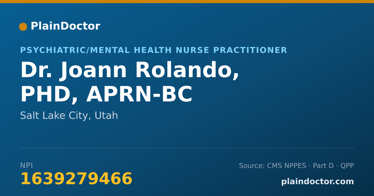 Shareable card for Joann Rolando, PHD, APRN-BC - Psychiatric/Mental Health Nurse Practitioner, Salt Lake City, UT