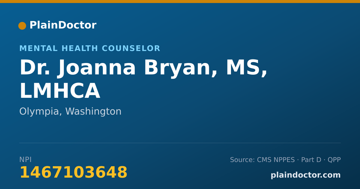 Shareable card for Joanna Bryan, MS, LMHCA - Mental Health Counselor, Olympia, WA