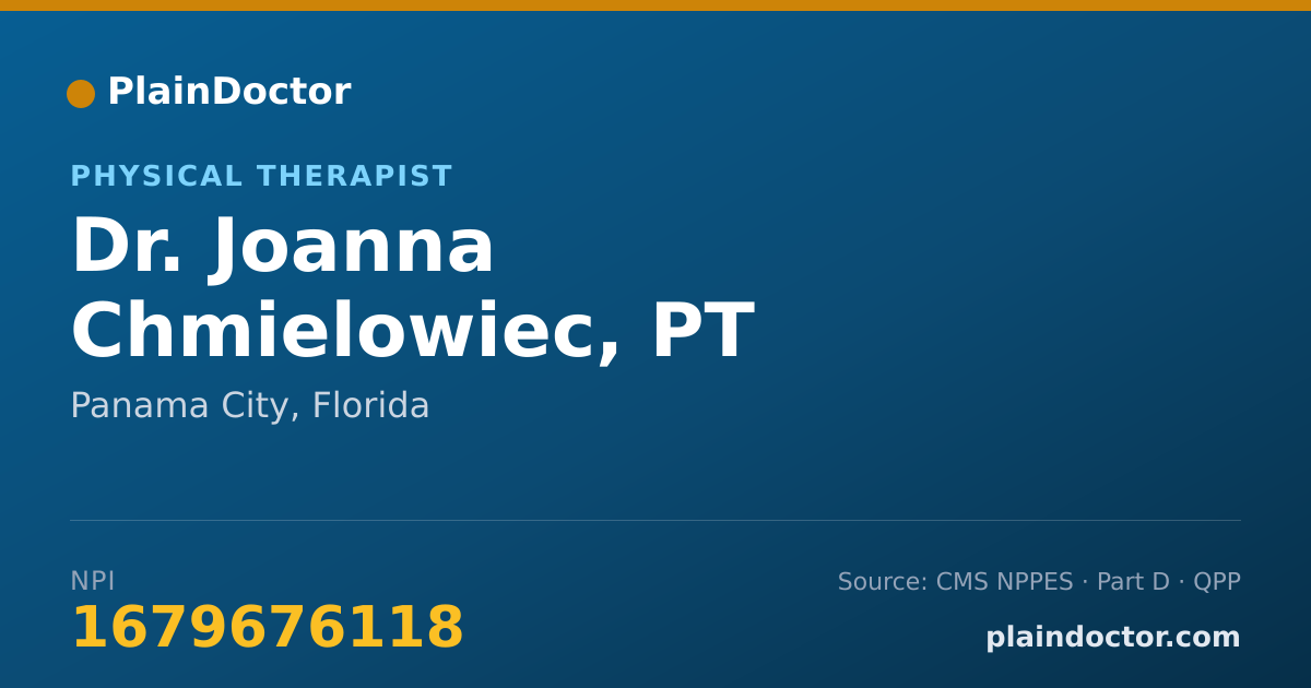 Shareable card for Joanna Chmielowiec, PT - Physical Therapist, Panama City, FL