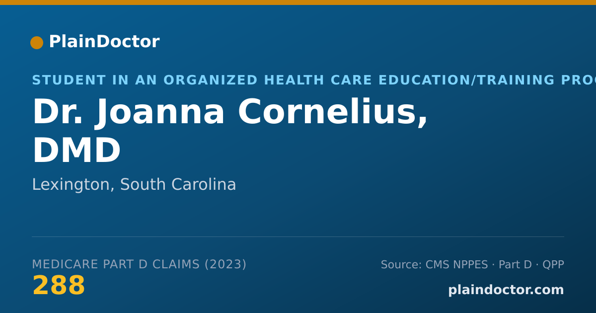 Shareable card for Joanna Cornelius, DMD - Student in an Organized Health Care Education/Training Program, Lexington, SC