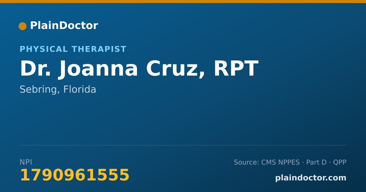 Shareable card for Joanna Cruz, RPT - Physical Therapist, Sebring, FL