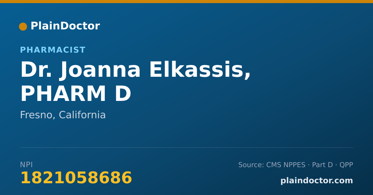 Shareable card for Joanna Elkassis, PHARM D - Pharmacist, Fresno, CA