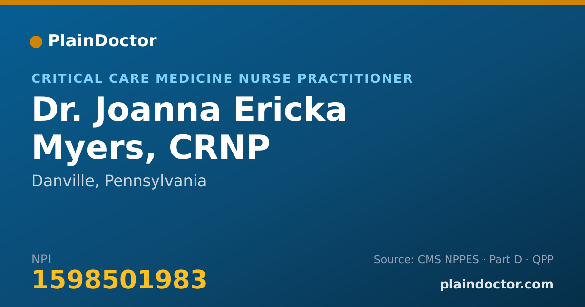 Shareable card for Joanna Ericka Myers, CRNP - Critical Care Medicine Nurse Practitioner, Danville, PA