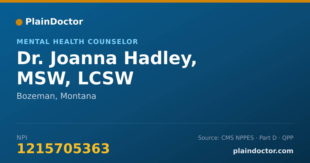 Shareable card for Joanna Hadley, MSW, LCSW - Mental Health Counselor, Bozeman, MT