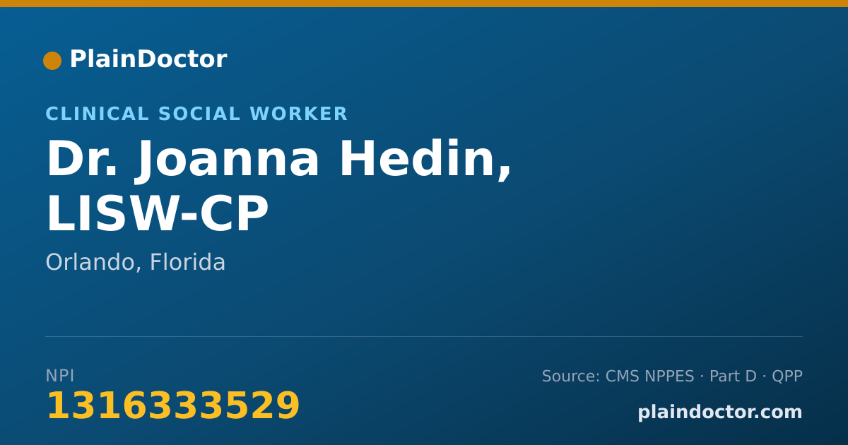 Shareable card for Joanna Hedin, LISW-CP - Clinical Social Worker, Orlando, FL