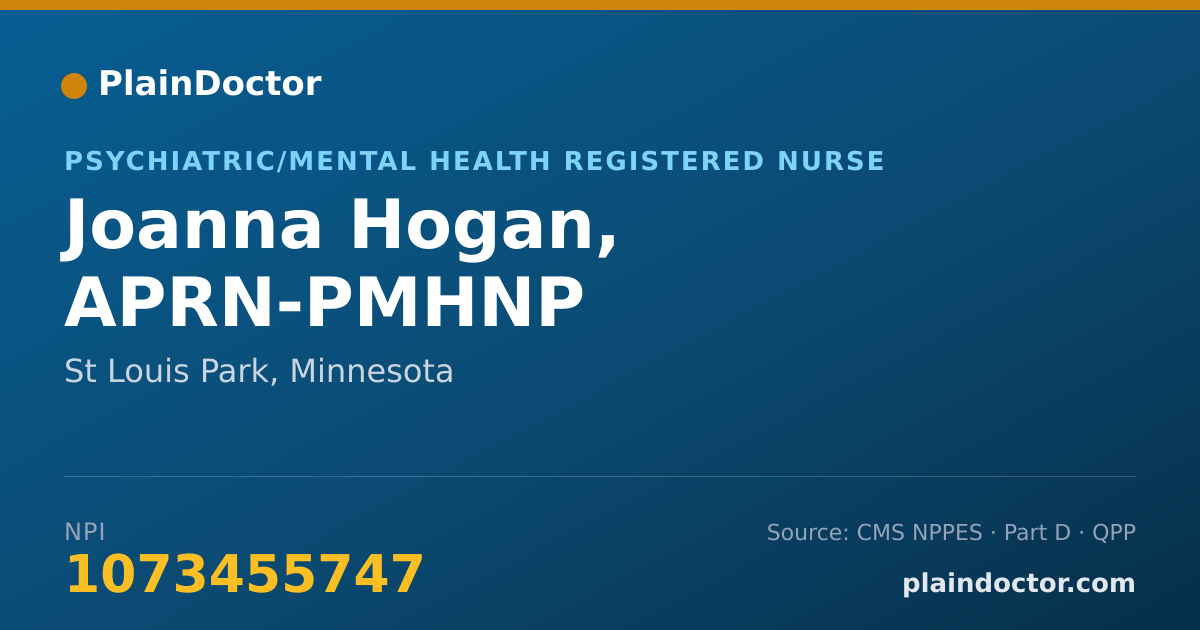 Shareable card for Joanna Hogan, APRN-PMHNP - Psychiatric/Mental Health Registered Nurse, St Louis Park, MN