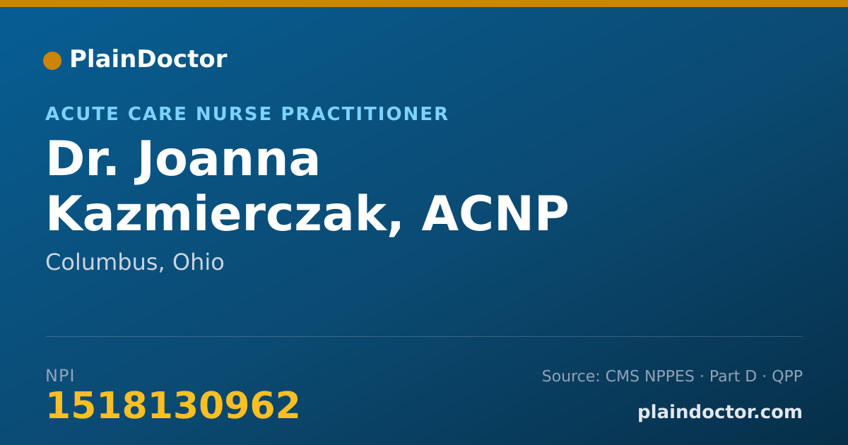 Shareable card for Joanna Kazmierczak, ACNP - Acute Care Nurse Practitioner, Columbus, OH