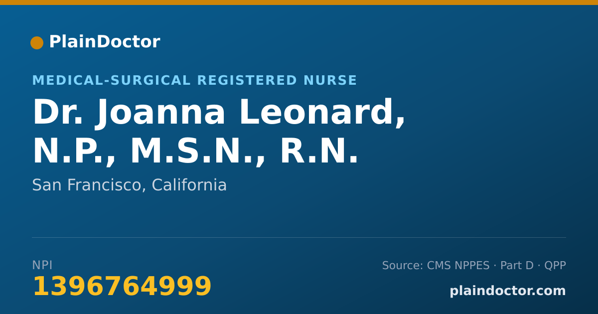 Shareable card for Joanna Leonard, N.P., M.S.N., R.N. - Medical-Surgical Registered Nurse, San Francisco, CA