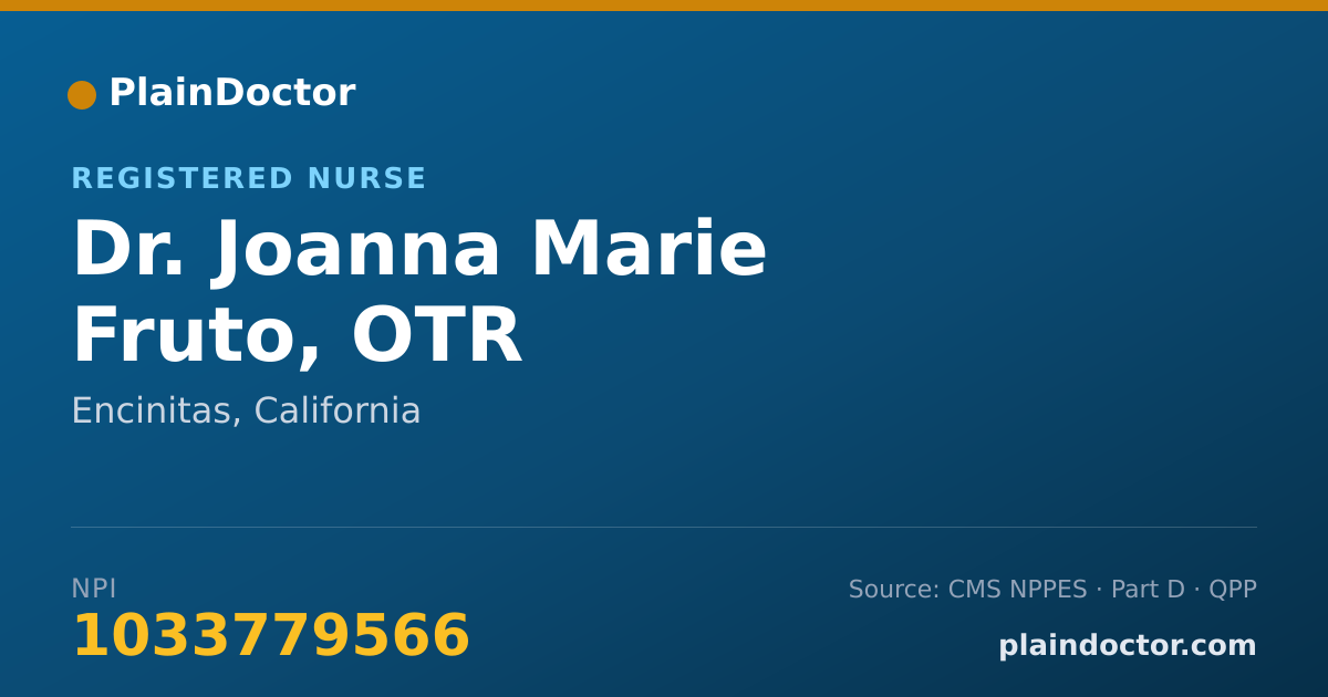 Shareable card for Joanna Marie Fruto, OTR - Registered Nurse, Encinitas, CA