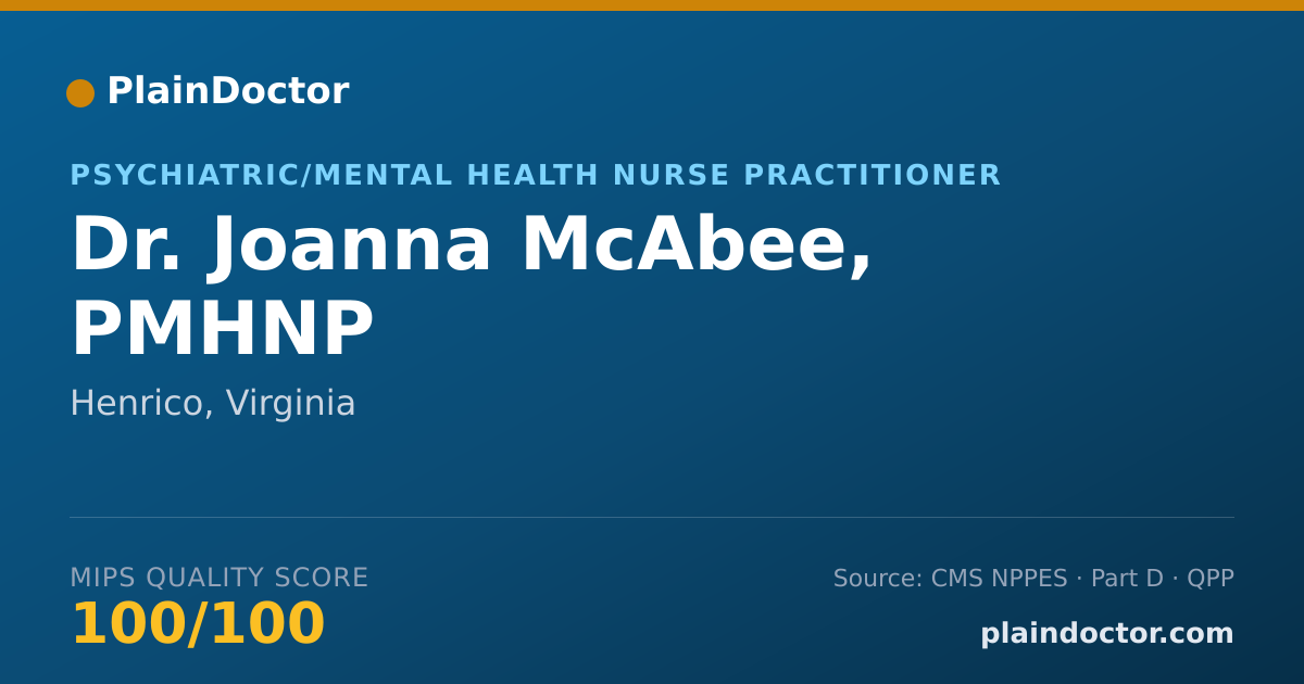 Shareable card for Joanna McAbee, PMHNP - Psychiatric/Mental Health Nurse Practitioner, Henrico, VA