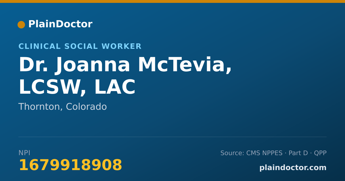 Shareable card for Joanna McTevia, LCSW, LAC - Clinical Social Worker, Thornton, CO