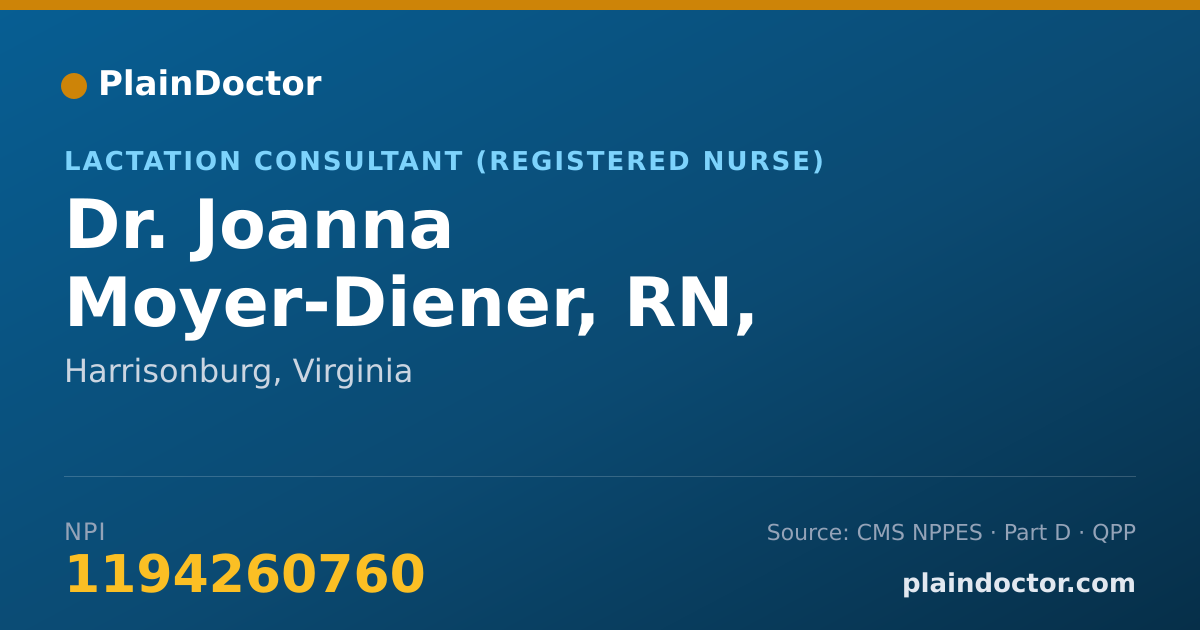 Shareable card for Joanna Moyer-Diener, RN, IBCLC - Lactation Consultant (Registered Nurse), Harrisonburg, VA