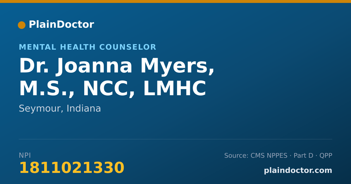 Shareable card for Joanna Myers, M.S., NCC, LMHC - Mental Health Counselor, Seymour, IN