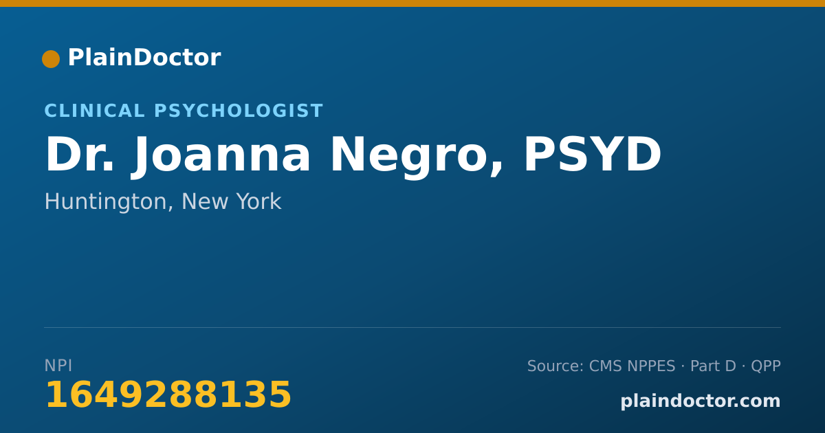 Shareable card for Joanna Negro, PSYD - Clinical Psychologist, Huntington, NY