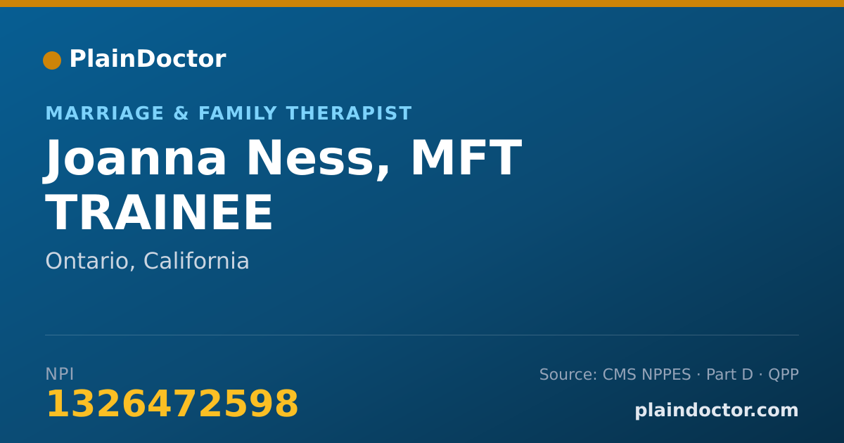 Shareable card for Joanna Ness, MFT TRAINEE - Marriage & Family Therapist, Ontario, CA