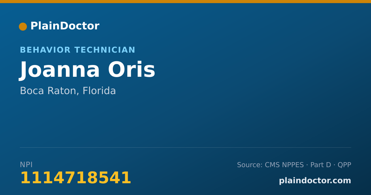 Shareable card for Joanna Oris - Behavior Technician, Boca Raton, FL
