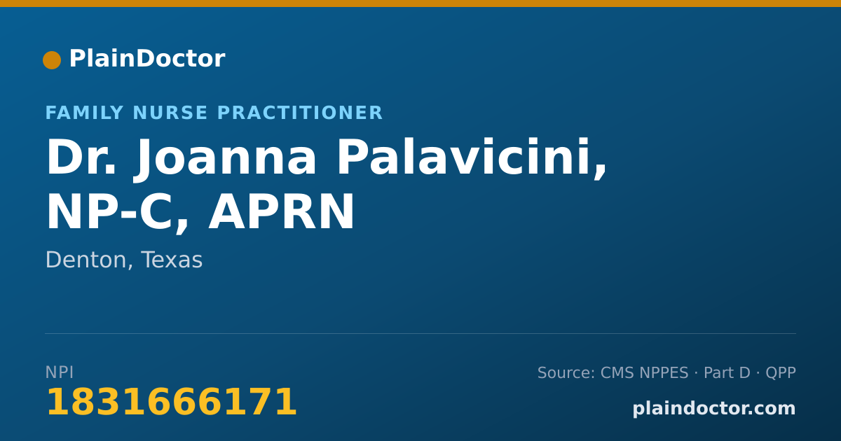 Shareable card for Joanna Palavicini, NP-C, APRN - Family Nurse Practitioner, Denton, TX