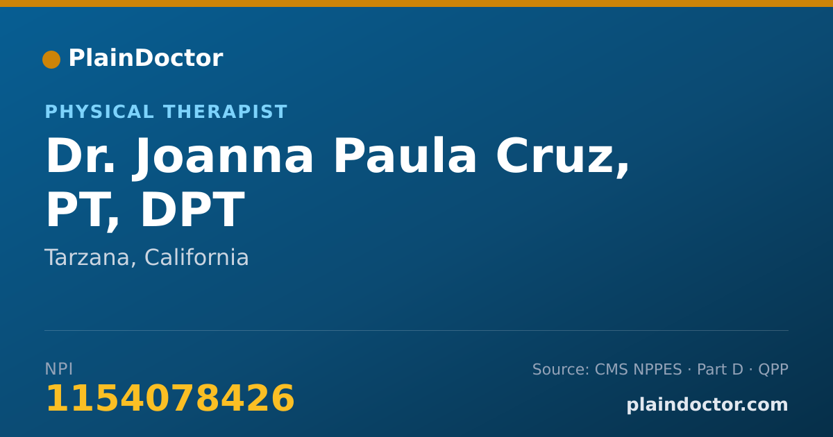 Shareable card for Joanna Paula Cruz, PT, DPT - Physical Therapist, Tarzana, CA