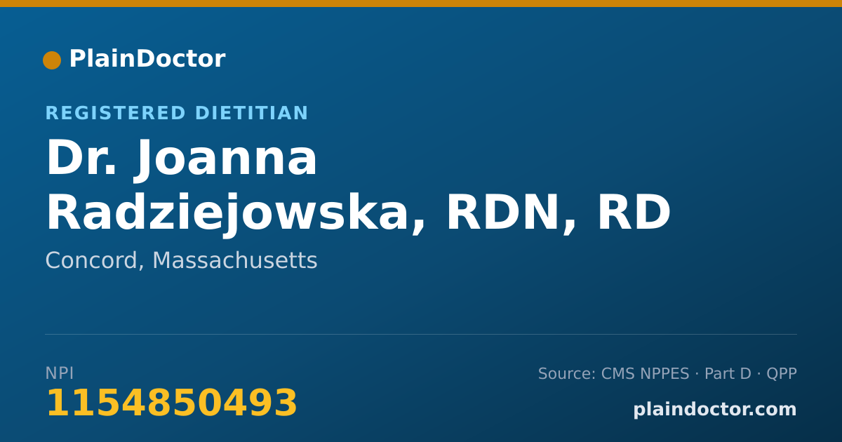 Shareable card for Joanna Radziejowska, RDN, RD - Registered Dietitian, Concord, MA