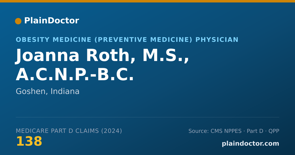 Shareable card for Joanna Roth, M.S., A.C.N.P.-B.C. - Obesity Medicine (Preventive Medicine) Physician, Goshen, IN
