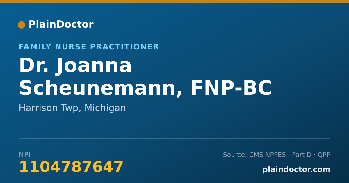 Shareable card for Joanna Scheunemann, FNP-BC - Family Nurse Practitioner, Harrison Twp, MI