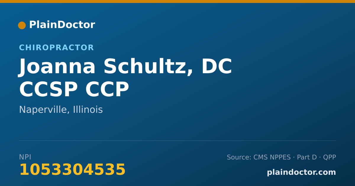Shareable card for Joanna Schultz, DC CCSP CCP - Chiropractor, Naperville, IL