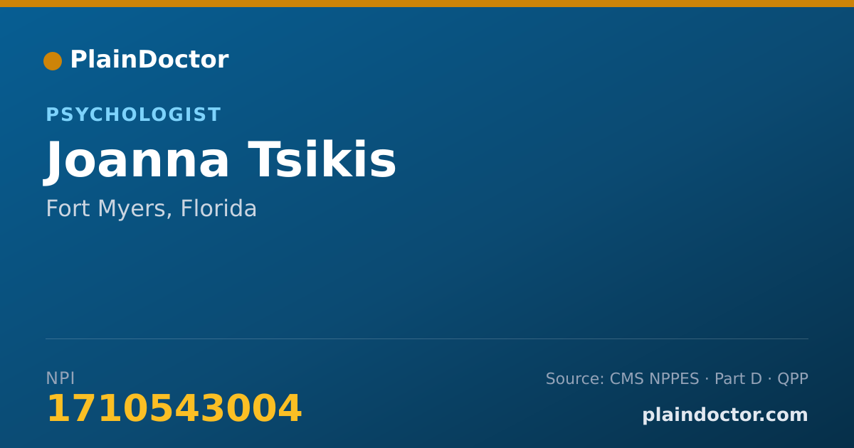 Shareable card for Joanna Tsikis - Psychologist, Fort Myers, FL