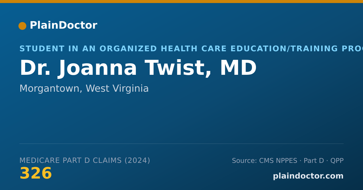 Shareable card for Joanna Twist, MD - Student in an Organized Health Care Education/Training Program, Morgantown, WV