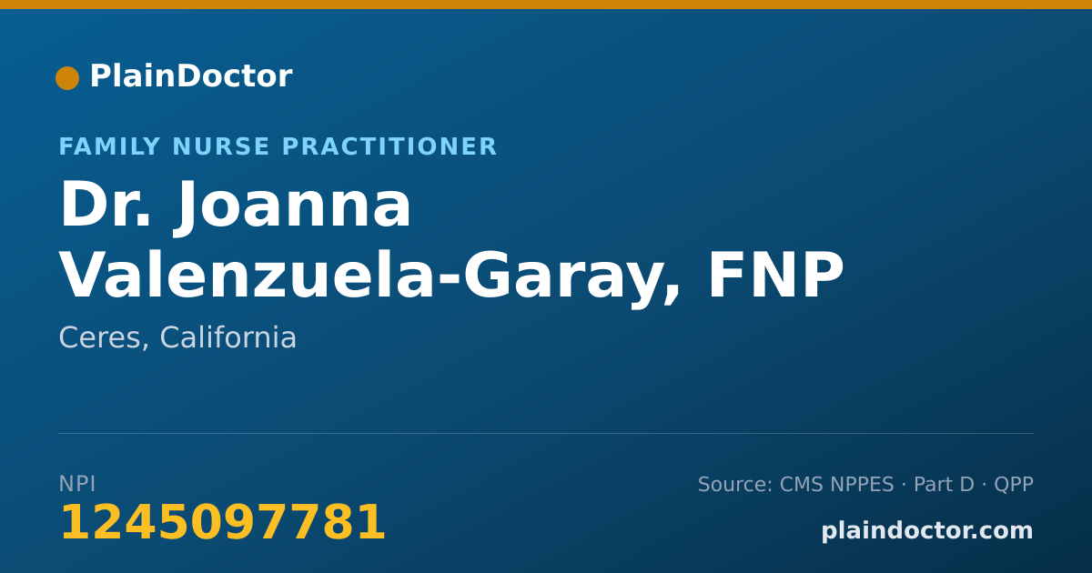 Shareable card for Joanna Valenzuela-Garay, FNP - Family Nurse Practitioner, Ceres, CA