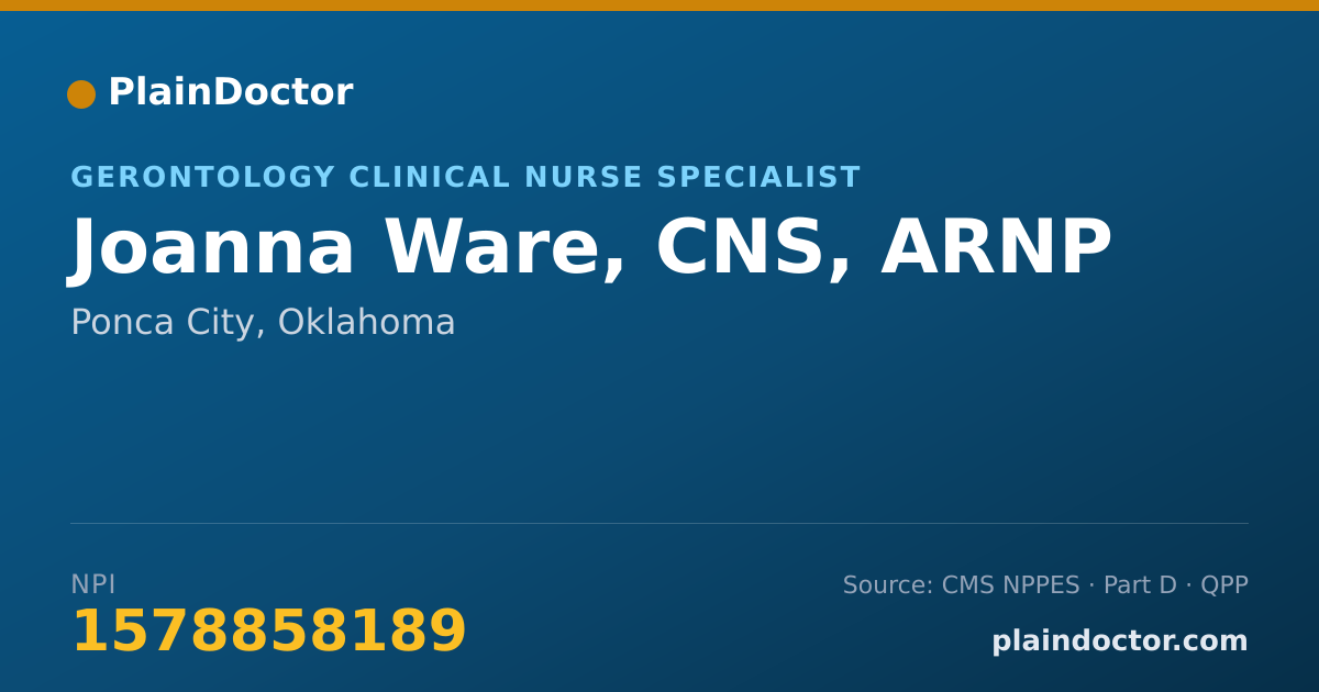 Shareable card for Joanna Ware, CNS, ARNP - Gerontology Clinical Nurse Specialist, Ponca City, OK