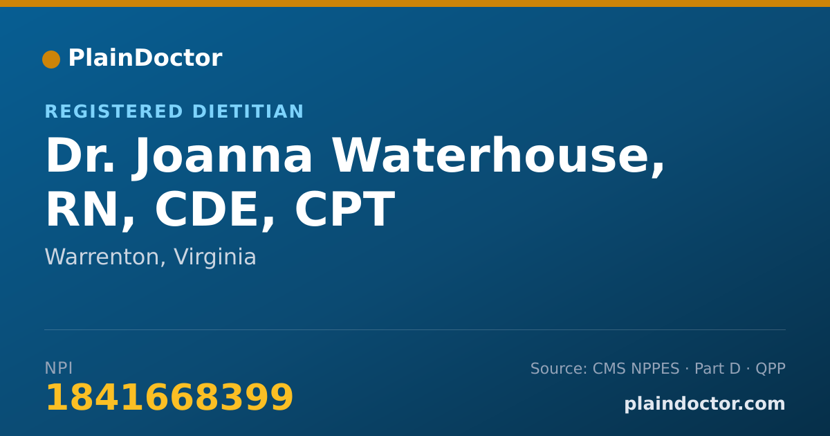 Shareable card for Joanna Waterhouse, RN, CDE, CPT - Registered Dietitian, Warrenton, VA