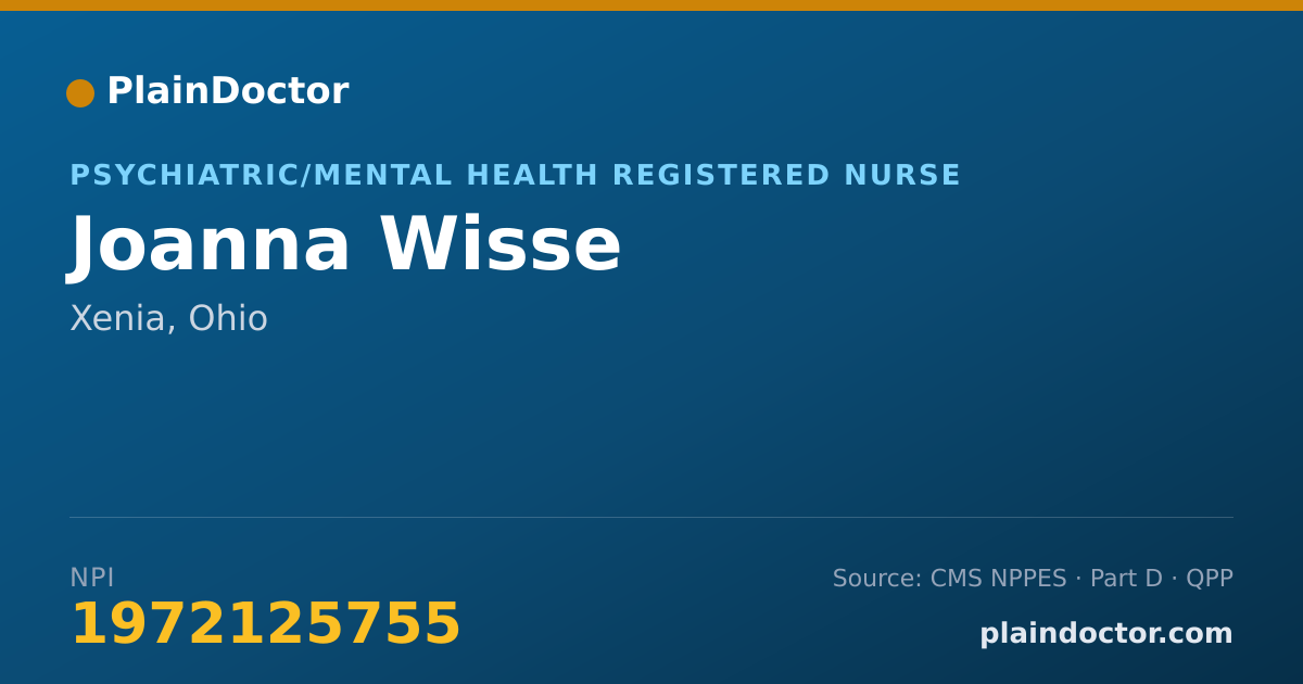 Shareable card for Joanna Wisse - Psychiatric/Mental Health Registered Nurse, Xenia, OH