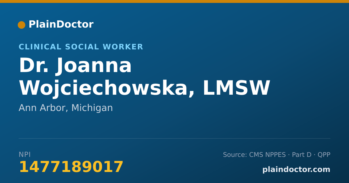 Shareable card for Joanna Wojciechowska, LMSW - Clinical Social Worker, Ann Arbor, MI