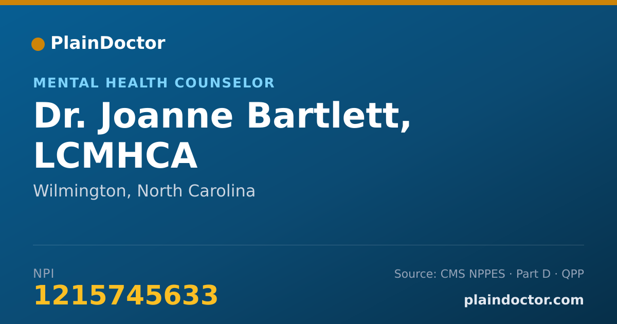 Shareable card for Joanne Bartlett, LCMHCA - Mental Health Counselor, Wilmington, NC