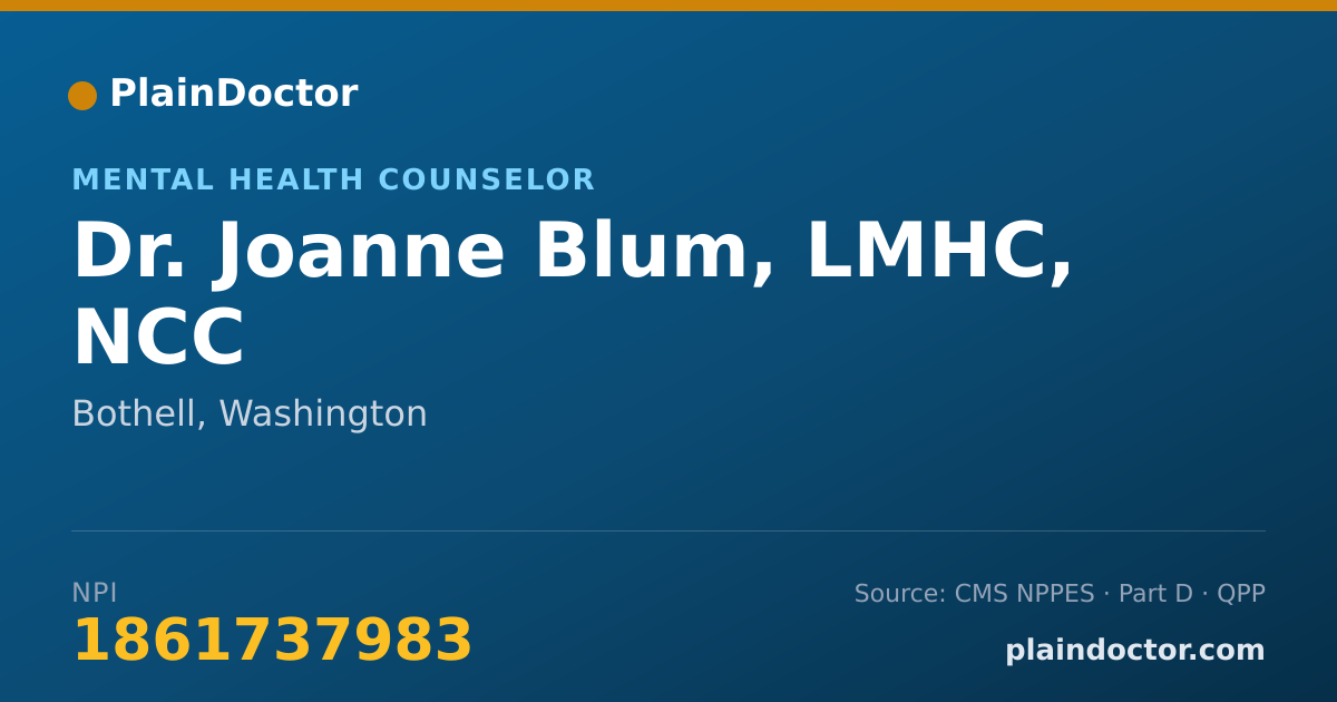 Shareable card for Joanne Blum, LMHC, NCC - Mental Health Counselor, Bothell, WA