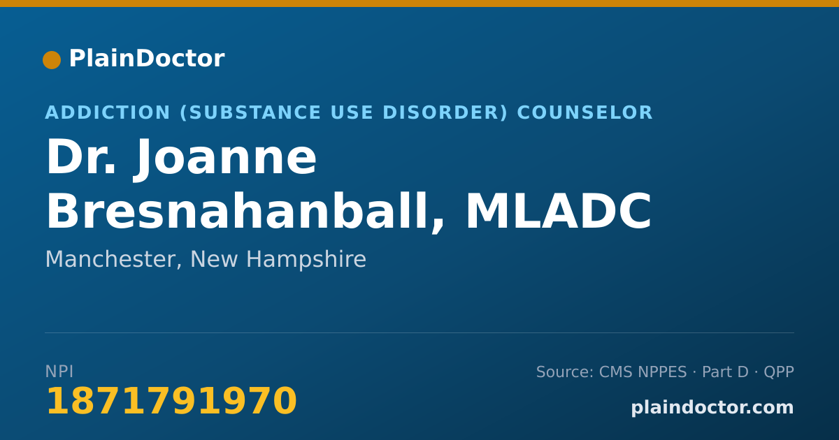 Shareable card for Joanne Bresnahanball, MLADC - Addiction (Substance Use Disorder) Counselor, Manchester, NH