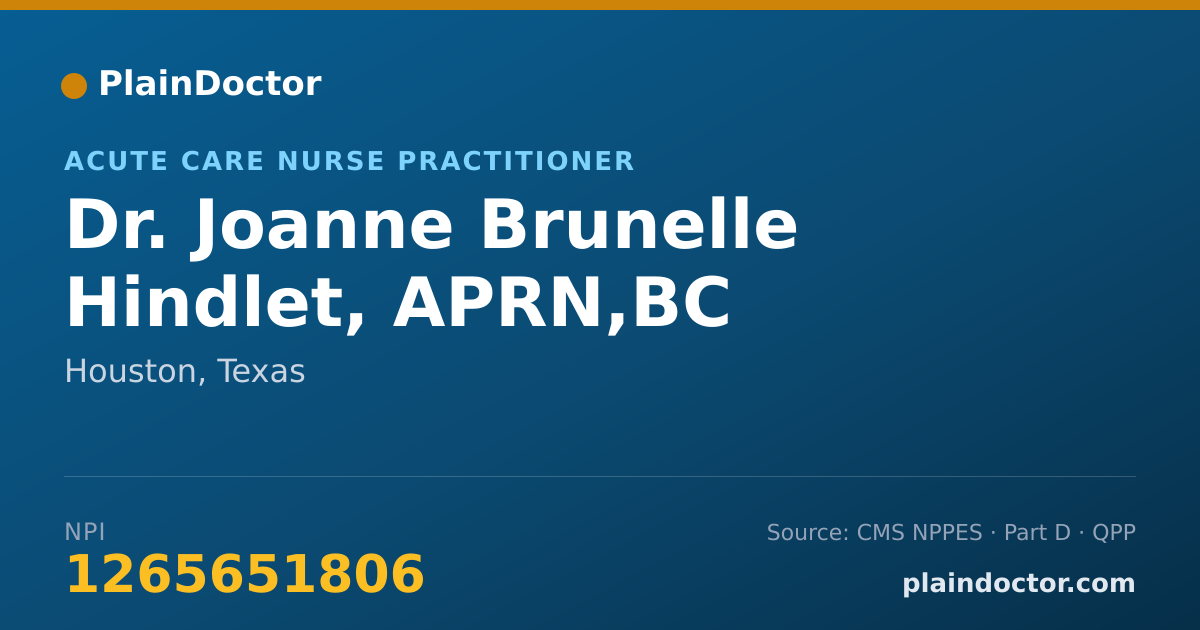 Shareable card for Joanne Brunelle Hindlet, APRN,BC - Acute Care Nurse Practitioner, Houston, TX