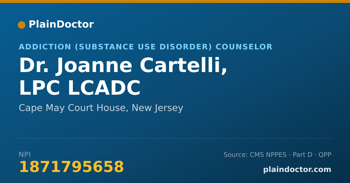 Shareable card for Joanne Cartelli, LPC LCADC - Addiction (Substance Use Disorder) Counselor, Cape May Court House, NJ